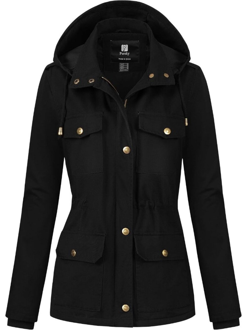 Women's Black Cotton Anorak Lightweight Military Jacket Warm Utility Casual Coat